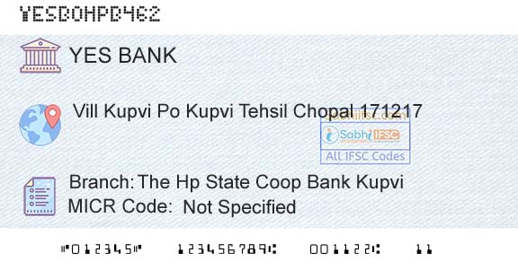 Yes Bank The Hp State Coop Bank KupviBranch 