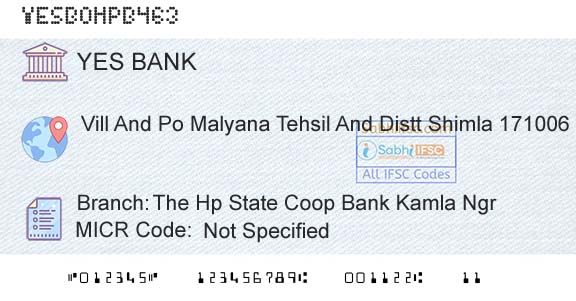 Yes Bank The Hp State Coop Bank Kamla NgrBranch 