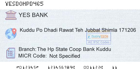 Yes Bank The Hp State Coop Bank KudduBranch 