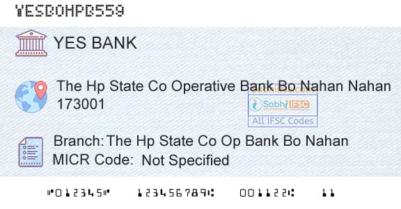 Yes Bank The Hp State Co Op Bank Bo NahanBranch 
