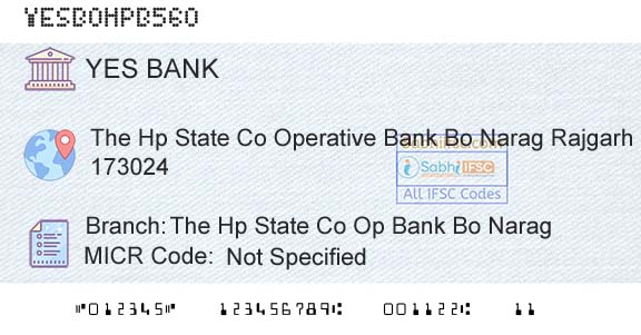 Yes Bank The Hp State Co Op Bank Bo NaragBranch 