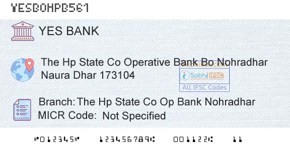 Yes Bank The Hp State Co Op Bank NohradharBranch 