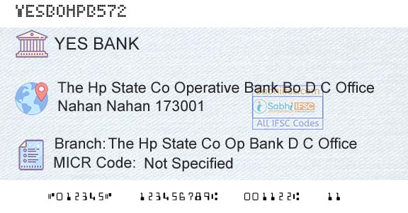 Yes Bank The Hp State Co Op Bank D C OfficeBranch 