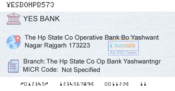 Yes Bank The Hp State Co Op Bank YashwantngrBranch 