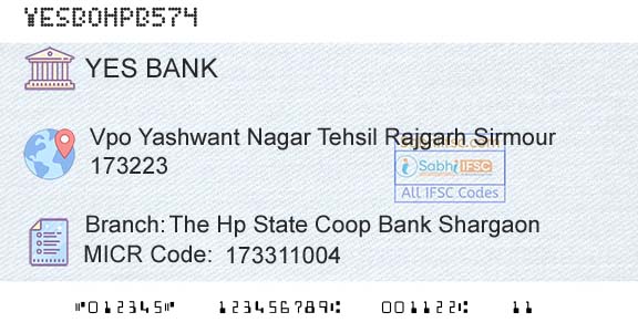 Yes Bank The Hp State Coop Bank ShargaonBranch 