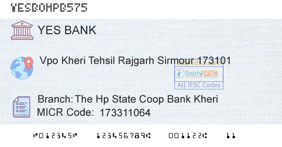 Yes Bank The Hp State Coop Bank KheriBranch 