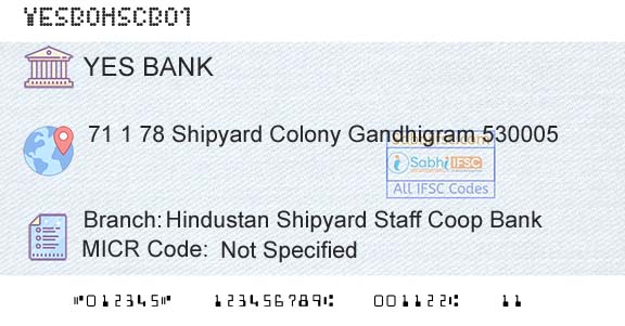 Yes Bank Hindustan Shipyard Staff Coop BankBranch 