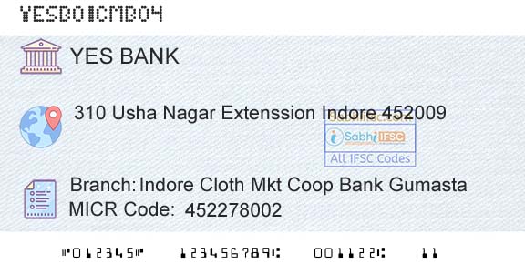 Yes Bank Indore Cloth Mkt Coop Bank GumastaBranch 