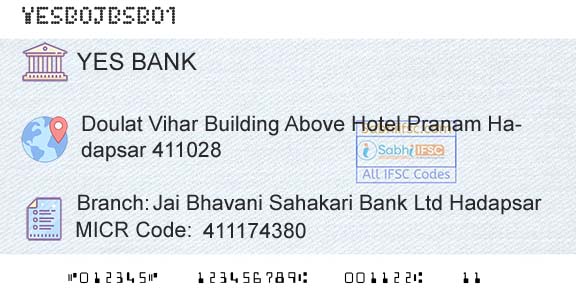 Yes Bank Jai Bhavani Sahakari Bank Ltd HadapsarBranch 