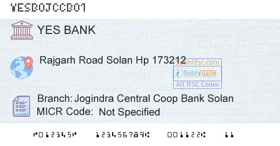 Yes Bank Jogindra Central Coop Bank SolanBranch 