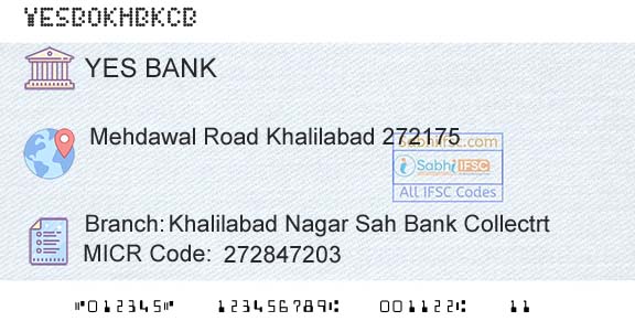 Yes Bank Khalilabad Nagar Sah Bank CollectrtBranch 