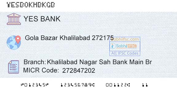 Yes Bank Khalilabad Nagar Sah Bank Main BrBranch 
