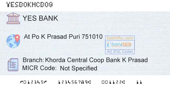Yes Bank Khorda Central Coop Bank K PrasadBranch 