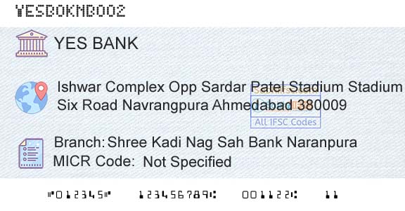 Yes Bank Shree Kadi Nag Sah Bank NaranpuraBranch 