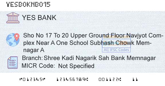 Yes Bank Shree Kadi Nagarik Sah Bank MemnagarBranch 