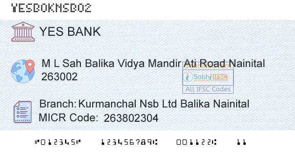 Yes Bank Kurmanchal Nsb Ltd Balika NainitalBranch 