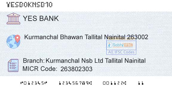 Yes Bank Kurmanchal Nsb Ltd Tallital NainitalBranch 