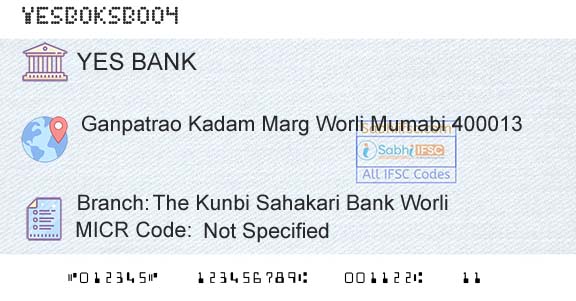 Yes Bank The Kunbi Sahakari Bank WorliBranch 