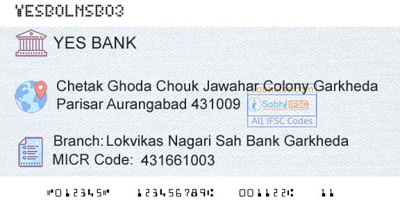 Yes Bank Lokvikas Nagari Sah Bank GarkhedaBranch 