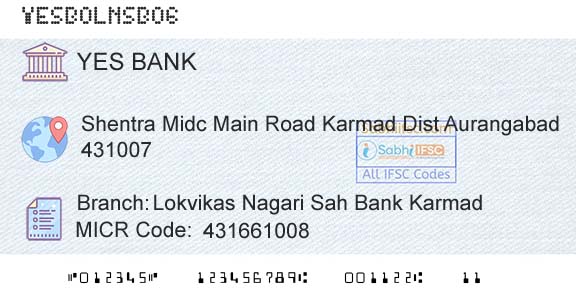 Yes Bank Lokvikas Nagari Sah Bank KarmadBranch 