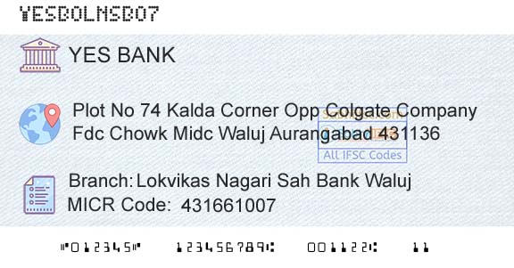 Yes Bank Lokvikas Nagari Sah Bank WalujBranch 