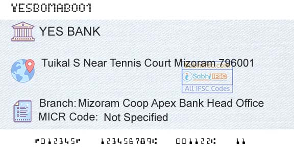 Yes Bank Mizoram Coop Apex Bank Head OfficeBranch 