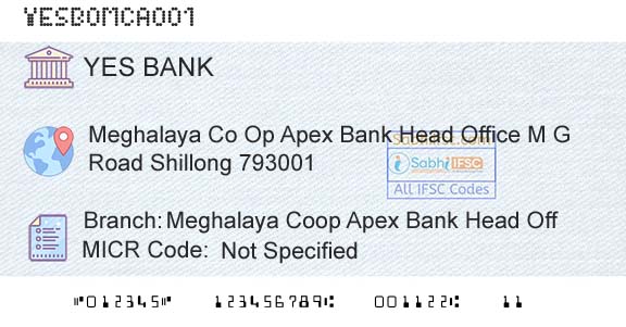 Yes Bank Meghalaya Coop Apex Bank Head OffBranch 