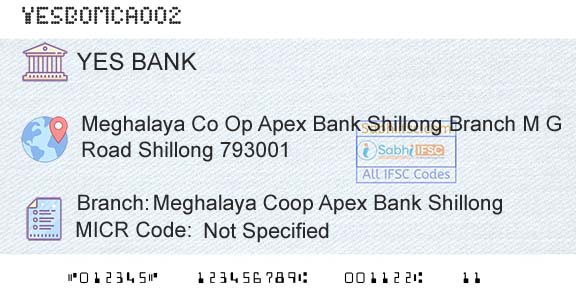 Yes Bank Meghalaya Coop Apex Bank ShillongBranch 