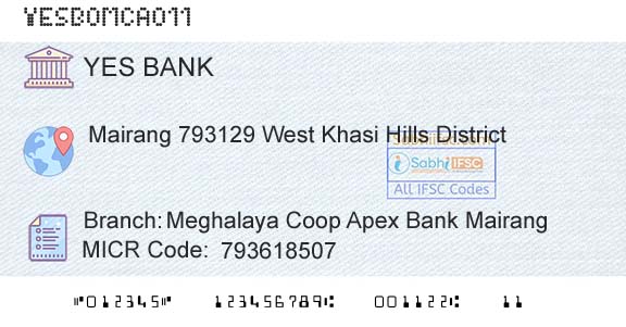 Yes Bank Meghalaya Coop Apex Bank MairangBranch 