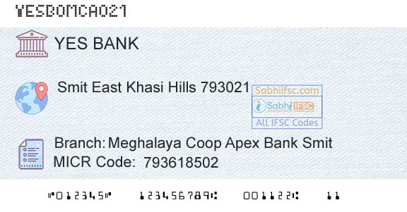 Yes Bank Meghalaya Coop Apex Bank SmitBranch 