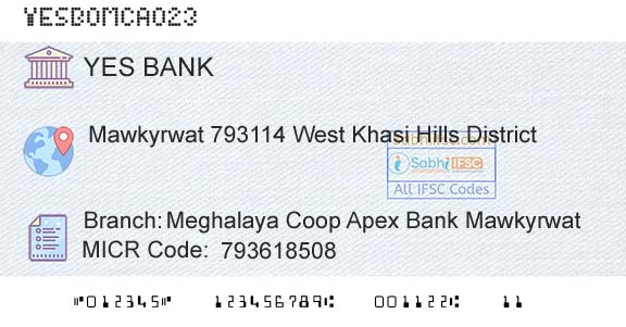 Yes Bank Meghalaya Coop Apex Bank MawkyrwatBranch 