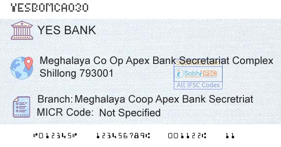 Yes Bank Meghalaya Coop Apex Bank SecretriatBranch 