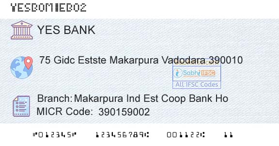 Yes Bank Makarpura Ind Est Coop Bank HoBranch 