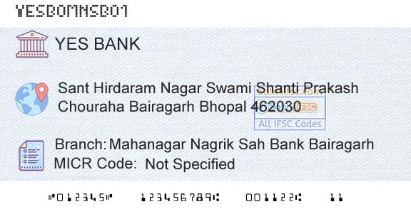Yes Bank Mahanagar Nagrik Sah Bank BairagarhBranch 