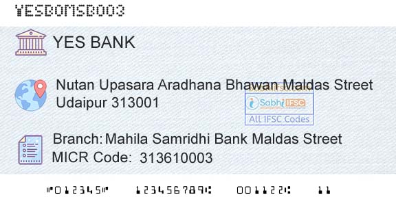 Yes Bank Mahila Samridhi Bank Maldas StreetBranch 