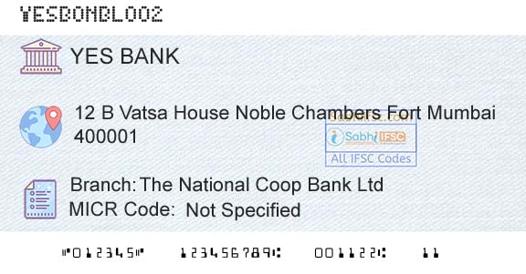 Yes Bank The National Coop Bank LtdBranch 