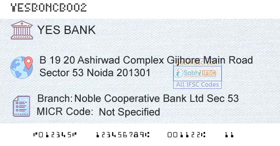 Yes Bank Noble Cooperative Bank Ltd Sec 53Branch 
