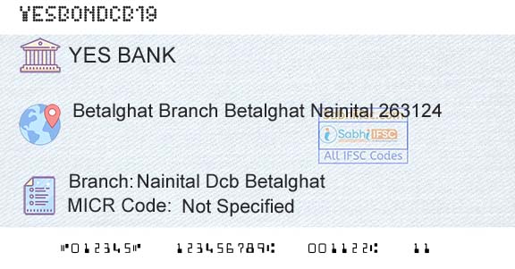 Yes Bank Nainital Dcb BetalghatBranch 