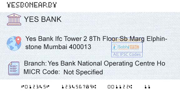 Yes Bank Yes Bank National Operating Centre HoBranch 