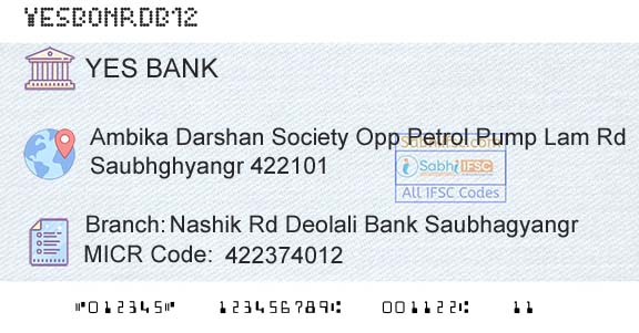 Yes Bank Nashik Rd Deolali Bank SaubhagyangrBranch 