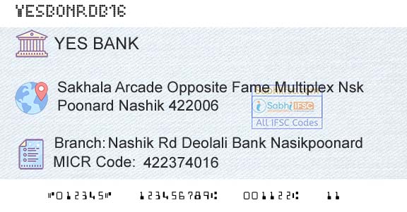 Yes Bank Nashik Rd Deolali Bank NasikpoonardBranch 
