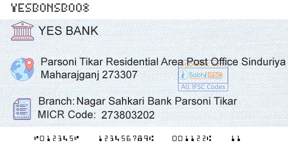 Yes Bank Nagar Sahkari Bank Parsoni TikarBranch 
