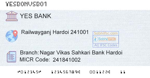 Yes Bank Nagar Vikas Sahkari Bank HardoiBranch 