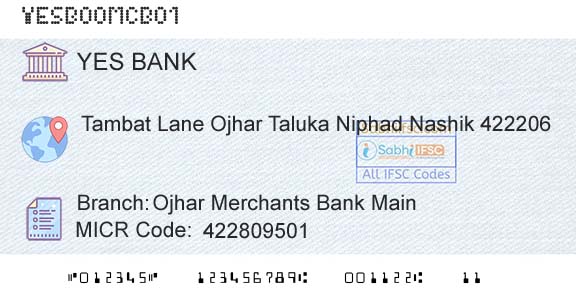 Yes Bank Ojhar Merchants Bank MainBranch 