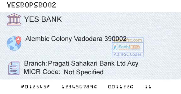 Yes Bank Pragati Sahakari Bank Ltd AcyBranch 