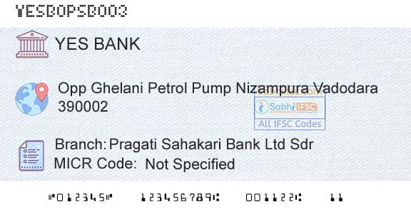 Yes Bank Pragati Sahakari Bank Ltd SdrBranch 