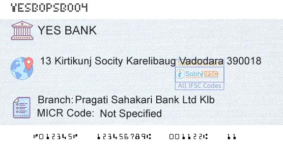 Yes Bank Pragati Sahakari Bank Ltd KlbBranch 