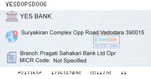 Yes Bank Pragati Sahakari Bank Ltd OprBranch 