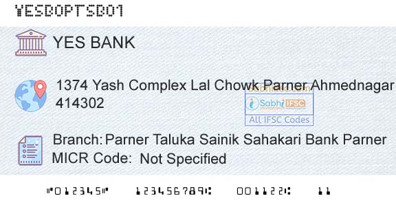 Yes Bank Parner Taluka Sainik Sahakari Bank ParnerBranch 