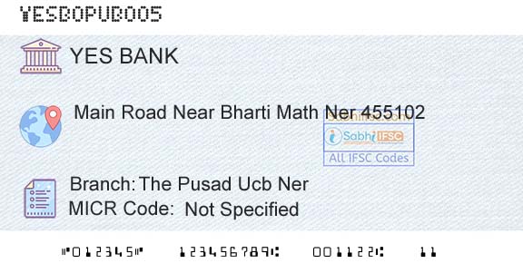 Yes Bank The Pusad Ucb NerBranch 